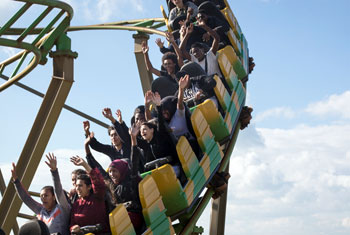 Picture of school children enjoying a ride on a roller coaster at Blackgang Chine